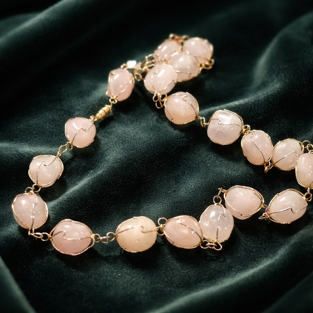 Vintage Rose Quartz 28 Inch Necklace